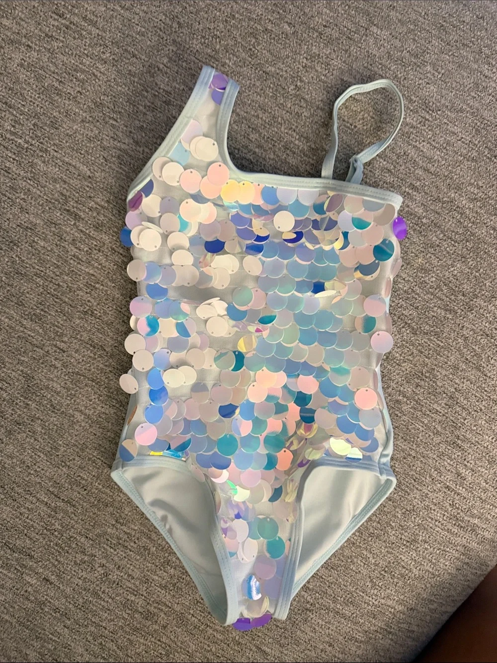 Lola and the Boys-Iridescent Sequin One-Piece Swimsuit - Light Blue